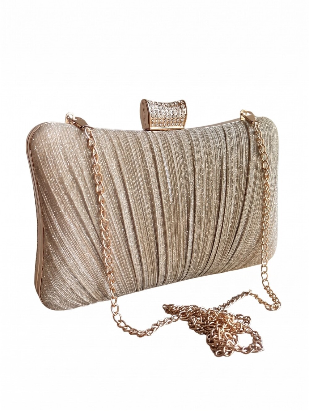 Vintage Gold Pleated Evening Clutch with Chain Strap